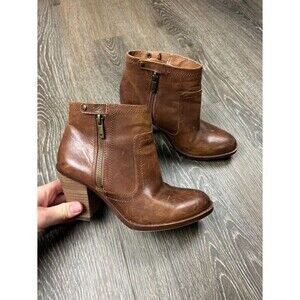 Lucky Brand Eugenia Brown Leather Booties 3" Heel Size 6 GUC